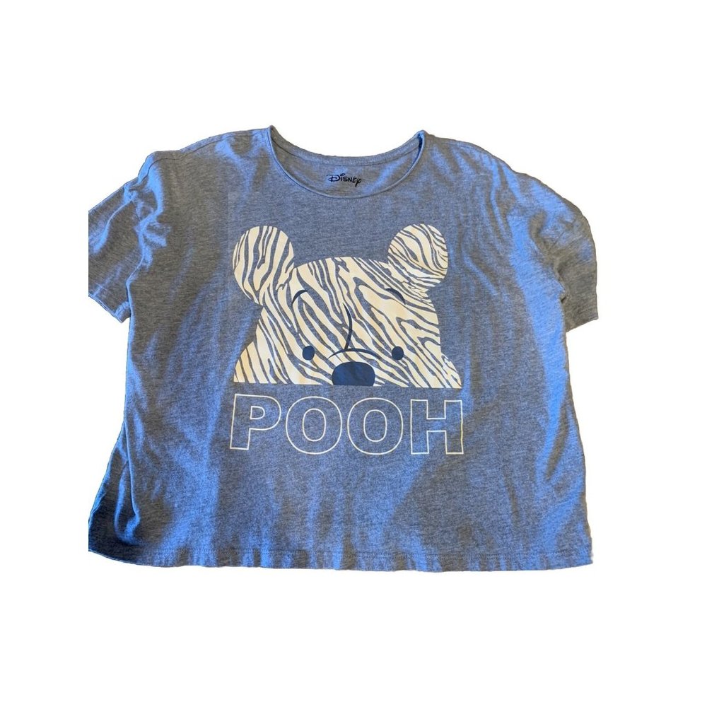 Disney Winnie The Pooh Crop Top Women Small Short Sleeve Graphic Heathered Gray